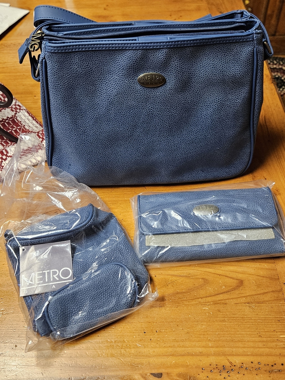 METRO Blue Crossbody Pebbled Bag with Matching Wallet and Pouch